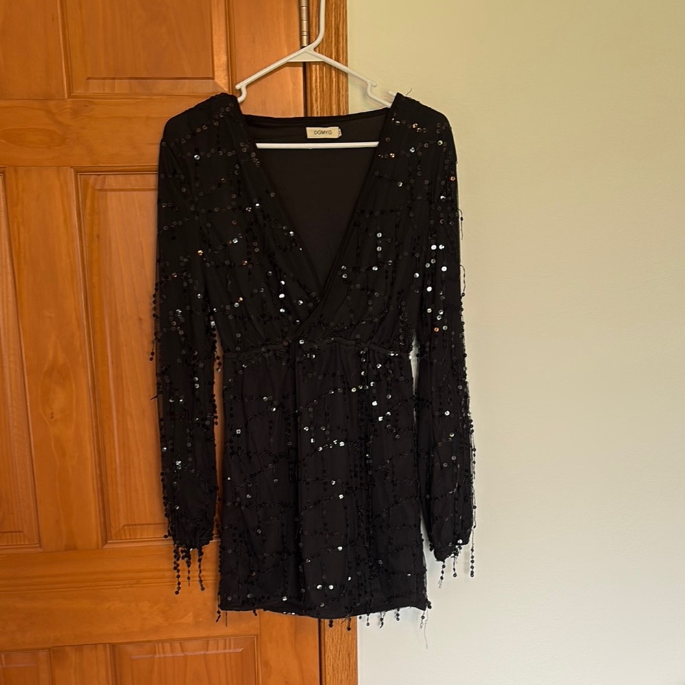 Black Sequin Long Sleeve Dress
